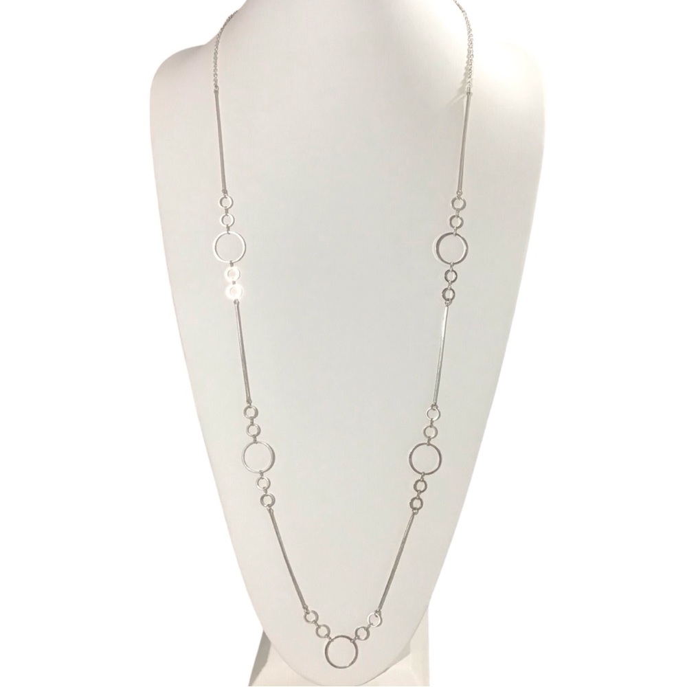 Bar Circle Necklace Silver Tone Fashion Costume Jewelry